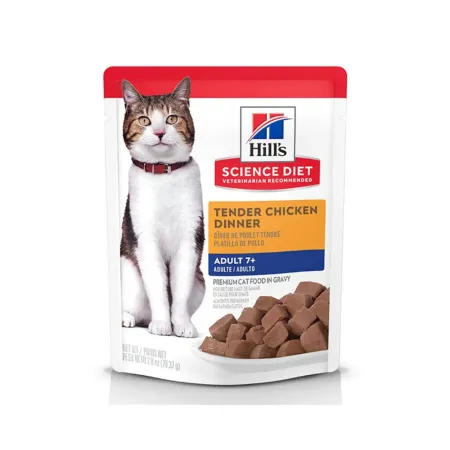 HILLS SD FELINE ADULT 7+ TENDER CHICKEN DINNER (SOBRE 79.39 G) (604980) | Maskotas.pe