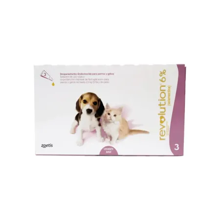 ZOETIS ZOETIS REVOLUTION 6% PARA PERRITOS Y GATITOS HASTA 2.5 KG 03 PIPETAS (ROSADO) | Maskotas.pe