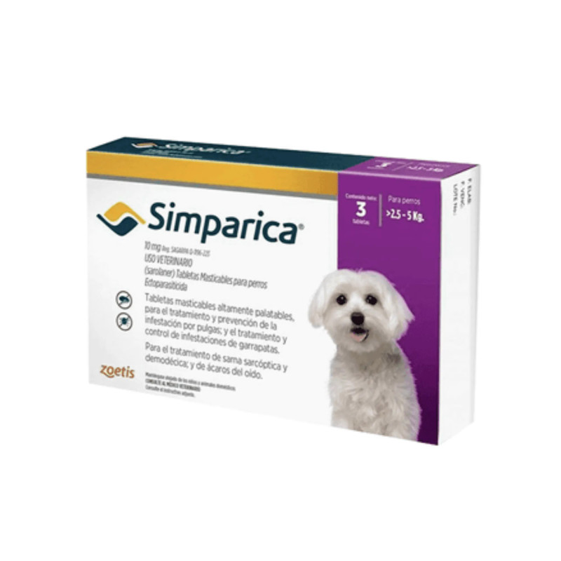 ZOETIS SIMPARICA X 3TAB (2.5 A 5 KG) | Maskotas.pe