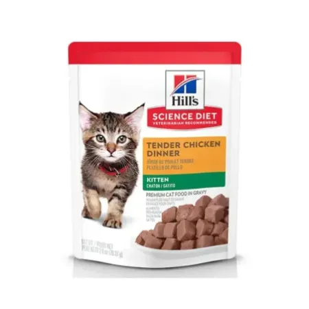 Hills Science Diet Feline Kitten Tender Chicken Dinner alimento húmedo en sobre para gatitos