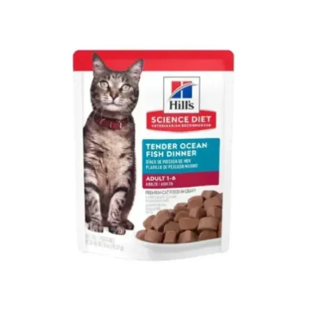 Hills Science Diet Feline Adult Tender Ocean Fish Dinner alimento húmedo en sobre para gatos