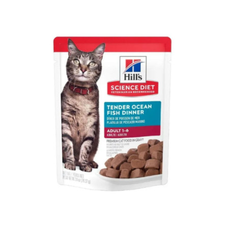 Hills Science Diet Feline Adult Tender Ocean Fish Dinner alimento húmedo en sobre para gatos