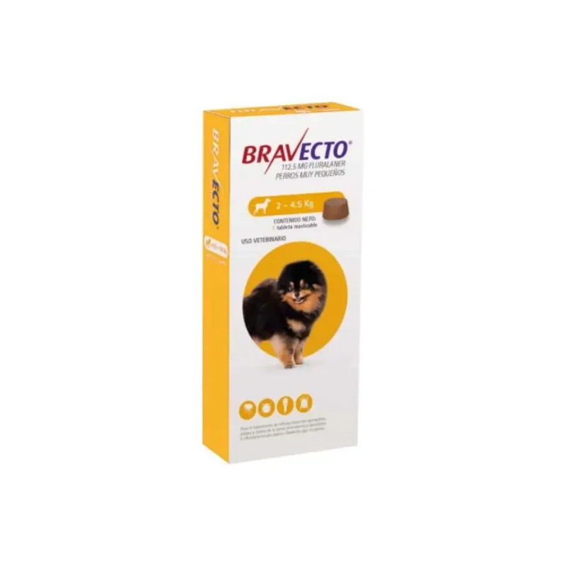 Bravecto 112.5mg comprimido masticable antipulgas garrapatas para perros 2-4.5 kg
