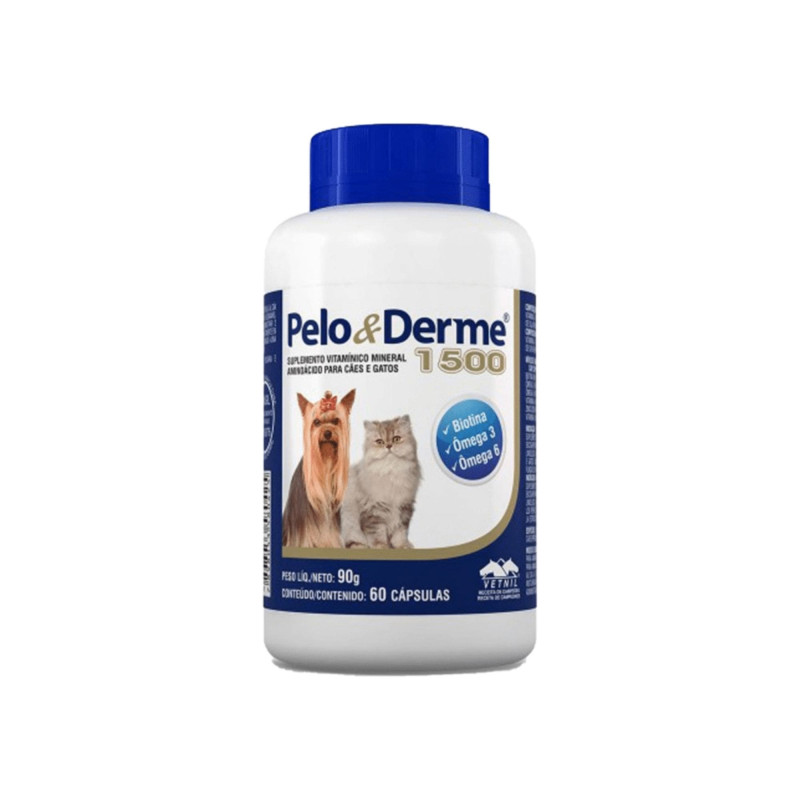 Pelo & Derme 1500mg suplemento para piel y pelaje de perros y gatos