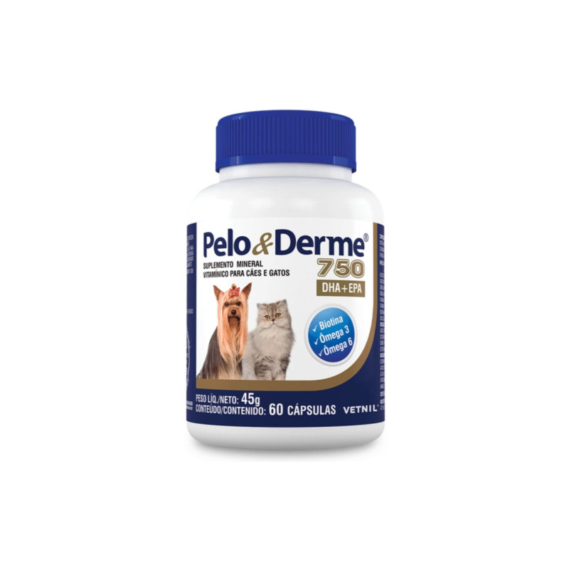 Pelo & Derme 750mg suplemento para piel y pelaje de perros y gatos